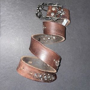 Brown Pleather Belt with Detailing